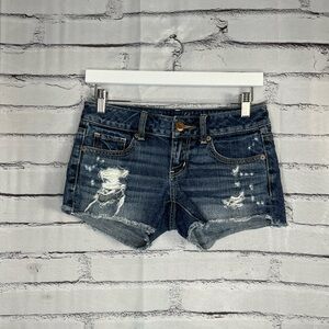 American Eagle Distressed High-Waist Jean Shorts 0 Super Stretch Casual Summer